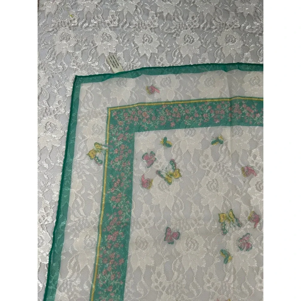 Vintage Sheer Butterfly Floral Scarf Japan Bandana Coquette Fairy Cottagecore
